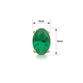 1 Carat Oval Shape Emerald Stud Earrings In 14K Yellow Gold Over Sterling Silver