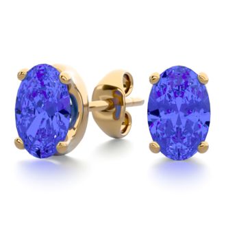 1 Carat Oval Shape Tanzanite Stud Earrings In 14K Yellow Gold Over Sterling Silver