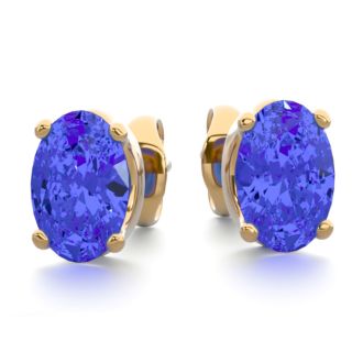 1 Carat Oval Shape Tanzanite Stud Earrings In 14K Yellow Gold Over Sterling Silver