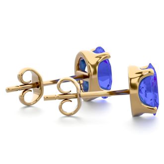 1 Carat Oval Shape Tanzanite Stud Earrings In 14K Yellow Gold Over Sterling Silver