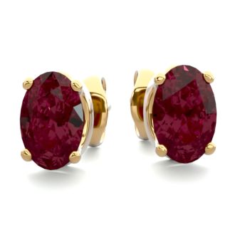 Garnet Earrings: Garnet Jewelry: 1 Carat Oval Shape Garnet Stud Earrings In 14K Yellow Gold Over Sterling Silver