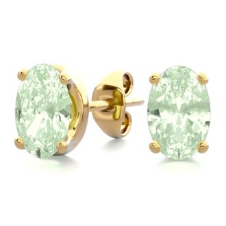 1 Carat Oval Shape Green Amethyst Stud Earrings In 14K Yellow Gold Over Sterling Silver