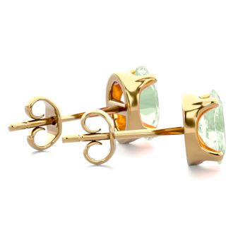 1 Carat Oval Shape Green Amethyst Stud Earrings In 14K Yellow Gold Over Sterling Silver