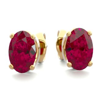 1 Carat Oval Shape Ruby Stud Earrings In 14K Yellow Gold Over Sterling Silver