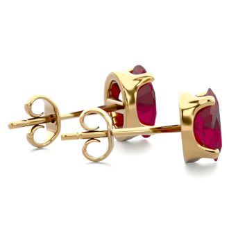 1 Carat Oval Shape Ruby Stud Earrings In 14K Yellow Gold Over Sterling Silver