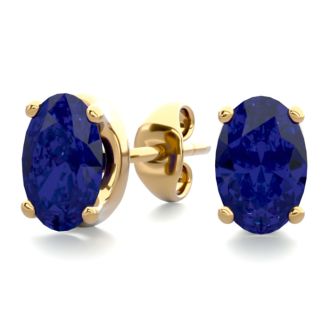 1 Carat Oval Shape Sapphire Stud Earrings In Yellow Gold Over Sterling Silver. Sapphire Is The #1 Most Popular Gemstone!