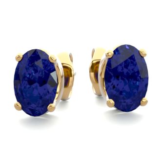 1 Carat Oval Shape Sapphire Stud Earrings In Yellow Gold Over Sterling Silver. Sapphire Is The #1 Most Popular Gemstone!