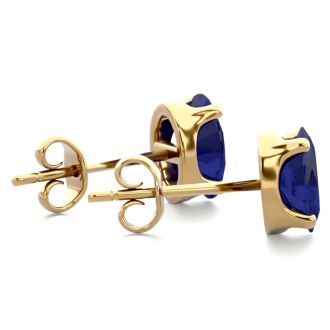 1 Carat Oval Shape Sapphire Stud Earrings In Yellow Gold Over Sterling Silver. Sapphire Is The #1 Most Popular Gemstone!