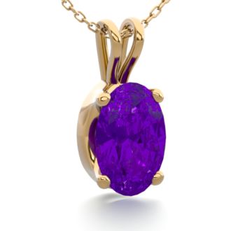 1/2 Carat Oval Shape Amethyst Necklace In 14K Yellow Gold Over Sterling Silver, 18 Inches