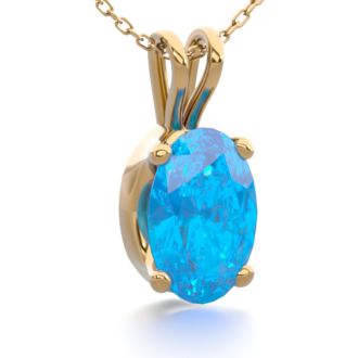 1/2 Carat Oval Shape Blue Topaz Necklace In 14K Yellow Gold Over Sterling Silver, 18 Inches
