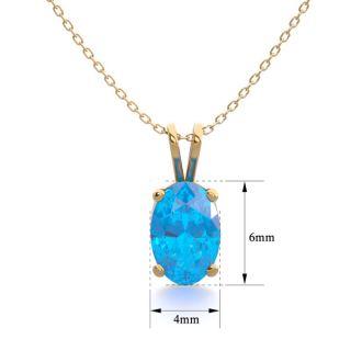 1/2 Carat Oval Shape Blue Topaz Necklace In 14K Yellow Gold Over Sterling Silver, 18 Inches