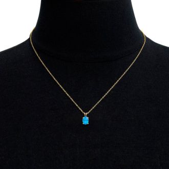 1/2 Carat Oval Shape Blue Topaz Necklace In 14K Yellow Gold Over Sterling Silver, 18 Inches