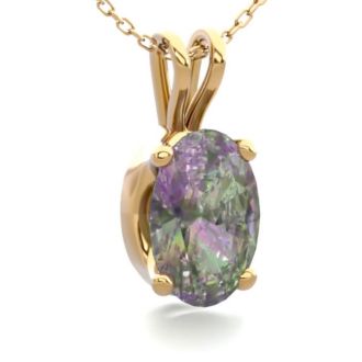 1/2 Carat Oval Shape Mystic Topaz Necklace In 14 Karat Yellow Gold Over Sterling Silver, 18 Inches