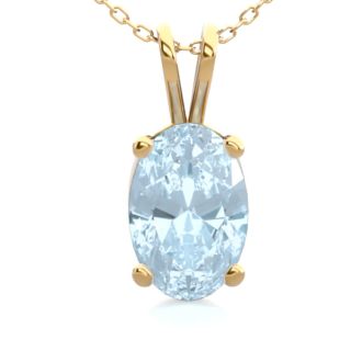 Aquamarine Necklace: Aquamarine Jewelry: 1/2 Carat Oval Shape Aquamarine Necklace In 14K Yellow Gold Over Sterling Silver, 18 Inches