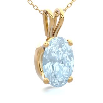 Aquamarine Necklace: Aquamarine Jewelry: 1/2 Carat Oval Shape Aquamarine Necklace In 14K Yellow Gold Over Sterling Silver, 18 Inches