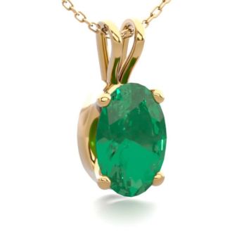 1/2 Carat Oval Shape Emerald Necklaces In 14 Karat Yellow Gold Over Sterling Silver, 18 Inch Chain
