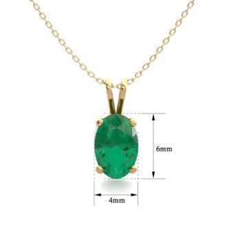 1/2 Carat Oval Shape Emerald Necklaces In 14 Karat Yellow Gold Over Sterling Silver, 18 Inch Chain