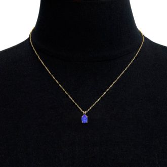 1/2 Carat Oval Shape Tanzanite Necklace In 14K Yellow Gold Over Sterling Silver, 18 Inches