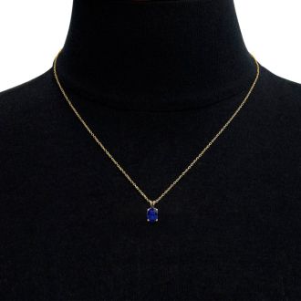 1/2 Carat Oval Shape Sapphire Necklace In 14K Yellow Gold Over Sterling Silver, 18 Inches