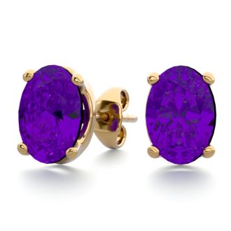 1 1/2 Carat Oval Shape Amethyst Stud Earrings In 14K Yellow Gold Over Sterling Silver