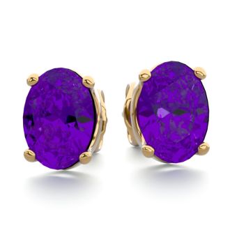 1 1/2 Carat Oval Shape Amethyst Stud Earrings In 14K Yellow Gold Over Sterling Silver