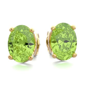 1 3/4 Carat Oval Shape Peridot Stud Earrings In 14K Yellow Gold Over Sterling Silver