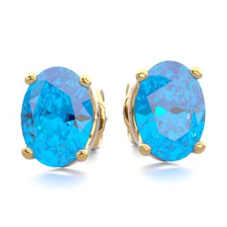 2 Carat Oval Shape Blue Topaz Stud Earrings In 14K Yellow Gold Over Sterling Silver