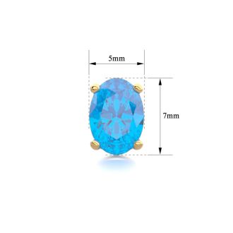 2 Carat Oval Shape Blue Topaz Stud Earrings In 14K Yellow Gold Over Sterling Silver
