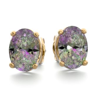 2 Carat Oval Shape Mystic Topaz Stud Earrings In 14K Yellow Gold Over Sterling Silver