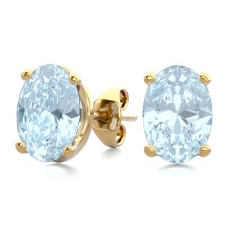 Aquamarine Earrings: Aquamarine Jewelry: 1 1/2 Carat Oval Shape Aquamarine Stud Earrings In 14K Yellow Gold Over Sterling Silver