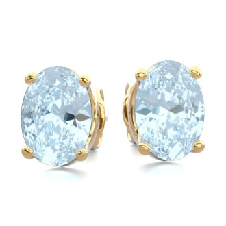 Aquamarine Earrings: Aquamarine Jewelry: 1 1/2 Carat Oval Shape Aquamarine Stud Earrings In 14K Yellow Gold Over Sterling Silver