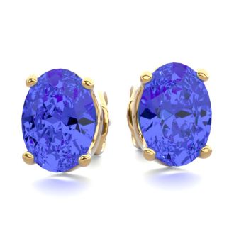 2 Carat Oval Shape Tanzanite Stud Earrings In 14K Yellow Gold Over Sterling Silver