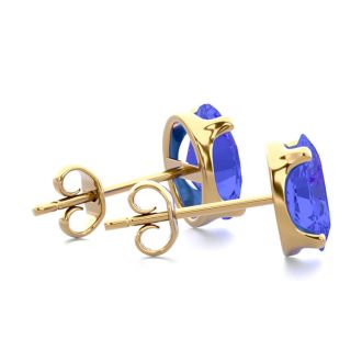 2 Carat Oval Shape Tanzanite Stud Earrings In 14K Yellow Gold Over Sterling Silver