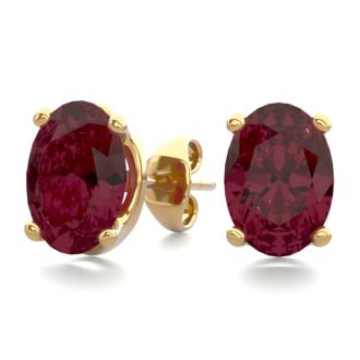 Garnet Earrings: Garnet Jewelry: 2 Carat Oval Shape Garnet Stud Earrings In 14K Yellow Gold Over Sterling Silver