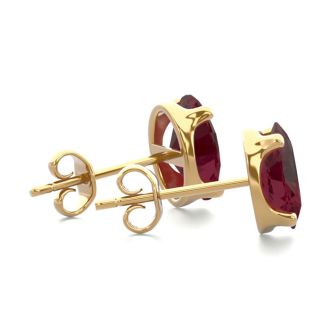 Garnet Earrings: Garnet Jewelry: 2 Carat Oval Shape Garnet Stud Earrings In 14K Yellow Gold Over Sterling Silver