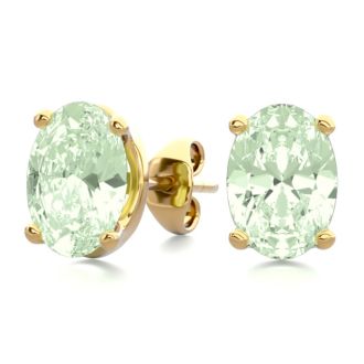 1 1/2 Carat Oval Shape Green Amethyst Stud Earrings In 14K Yellow Gold Over Sterling Silver