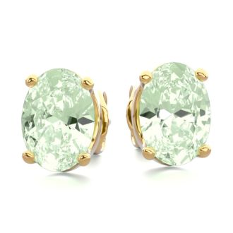 1 1/2 Carat Oval Shape Green Amethyst Stud Earrings In 14K Yellow Gold Over Sterling Silver