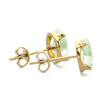 1 1/2 Carat Oval Shape Green Amethyst Stud Earrings In 14K Yellow Gold Over Sterling Silver