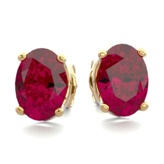 2 Carat Oval Shape Ruby Stud Earrings In 14K Yellow Gold Over Sterling Silver