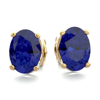 2 Carat Oval Shape Sapphire Stud Earrings In Yellow Gold OverSterling Silver. Beautiful Blue Sapphires!