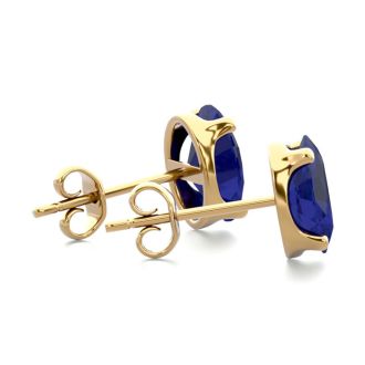 2 Carat Oval Shape Sapphire Stud Earrings In Yellow Gold OverSterling Silver. Beautiful Blue Sapphires!