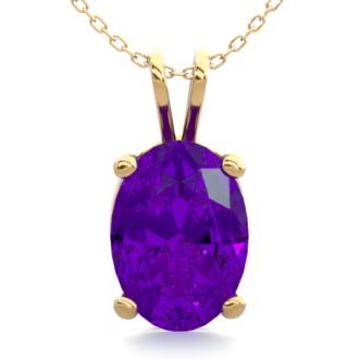 3/4 Carat Oval Shape Amethyst Necklace In 14K Yellow Gold Over Sterling Silver, 18 Inches