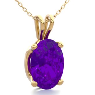 3/4 Carat Oval Shape Amethyst Necklace In 14K Yellow Gold Over Sterling Silver, 18 Inches