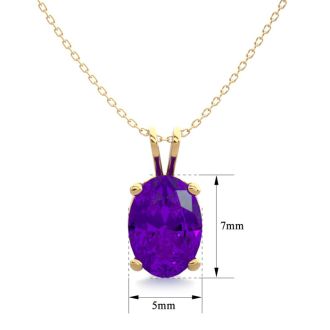 3/4 Carat Oval Shape Amethyst Necklace In 14K Yellow Gold Over Sterling Silver, 18 Inches