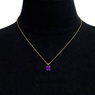 3/4 Carat Oval Shape Amethyst Necklace In 14K Yellow Gold Over Sterling Silver, 18 Inches