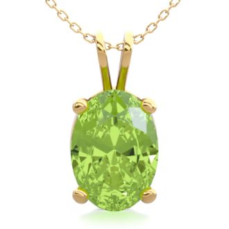 1 Carat Oval Shape Peridot Necklace In 14K Yellow Gold Over Sterling Silver, 18 Inches