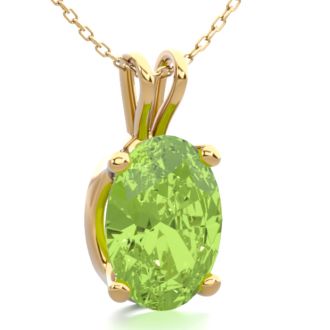 1 Carat Oval Shape Peridot Necklace In 14K Yellow Gold Over Sterling Silver, 18 Inches