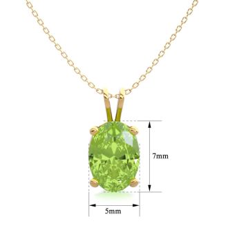 1 Carat Oval Shape Peridot Necklace In 14K Yellow Gold Over Sterling Silver, 18 Inches