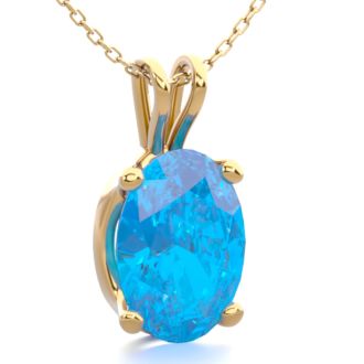 1 Carat Oval Shape Blue Topaz Necklace In 14K Yellow Gold Over Sterling Silver, 18 Inches