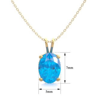1 Carat Oval Shape Blue Topaz Necklace In 14K Yellow Gold Over Sterling Silver, 18 Inches